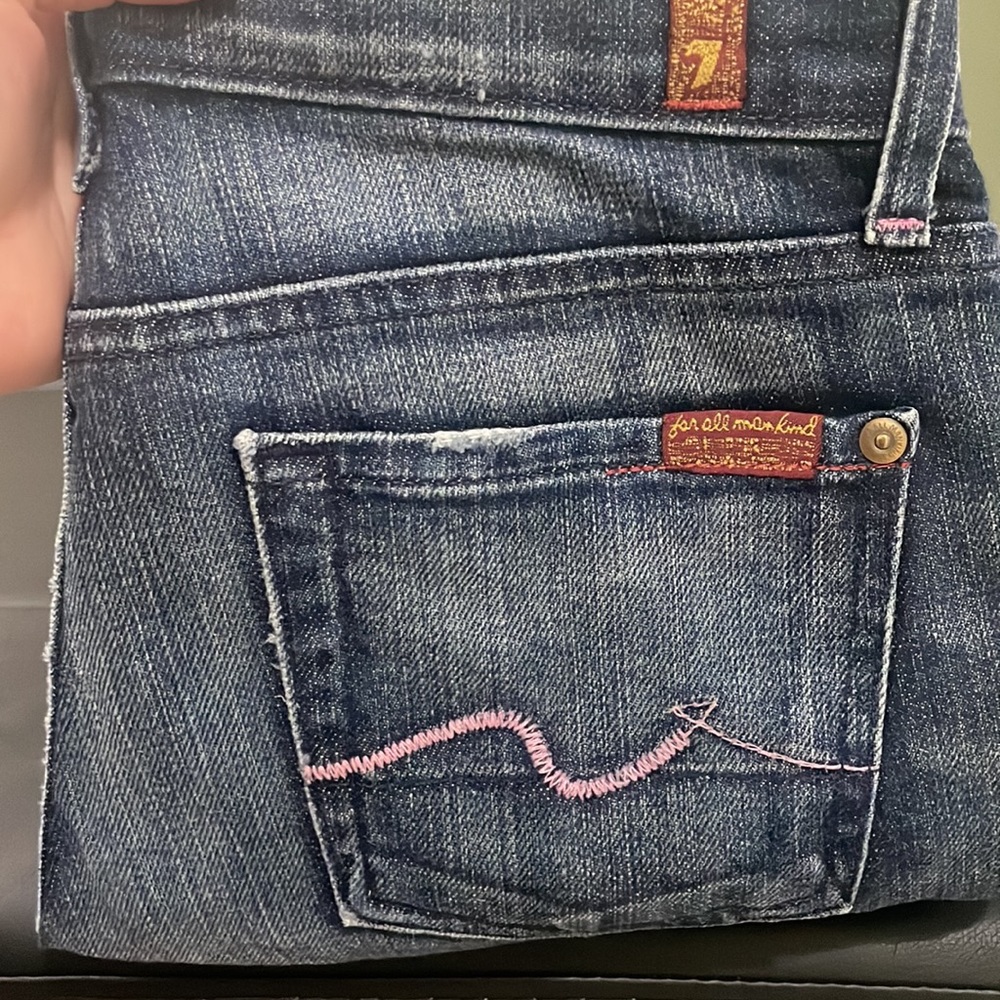 7 for all man kind boot cut jeans! Pink thread. size 26.